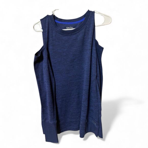 Calvin Klein Sweater Performance Stretch Cold Shoulder Shirt Size Blue Medium - Picture 1 of 7